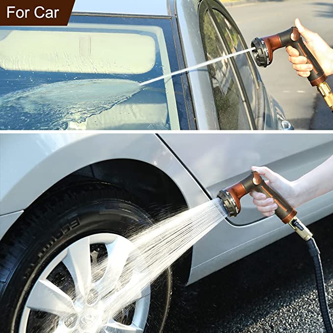 garden hose car wash sprayer FANHAO 100% Metal Water Hose Nozzle Sprayer with 8 Patterns-Brown