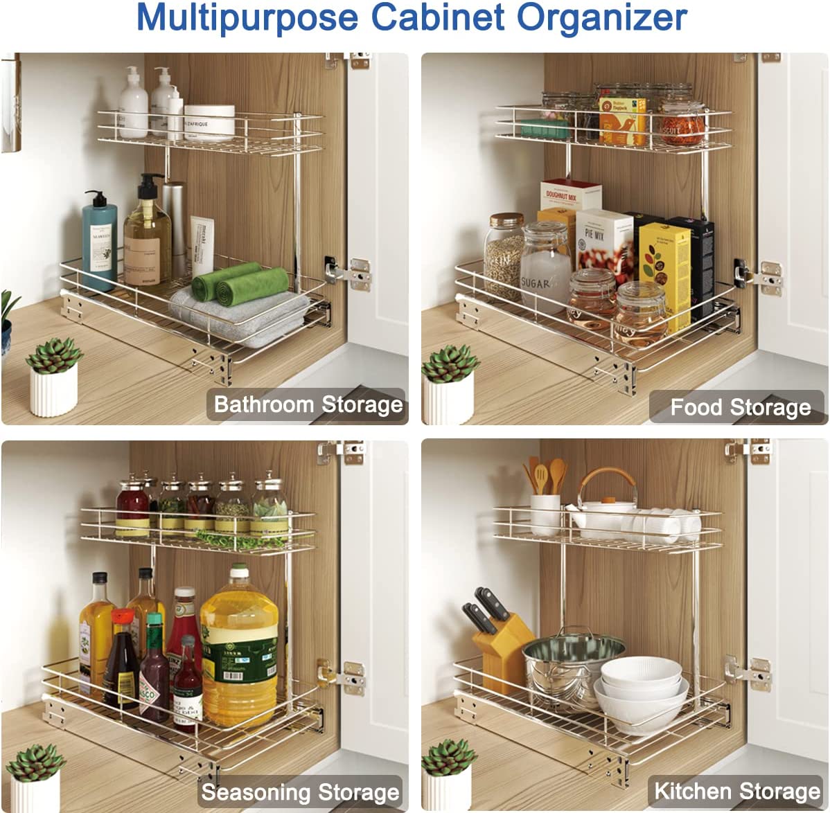 FANHAO Pull Out Cabinet Organizer,10.43W x 17.32D x 14.56H,Chrome