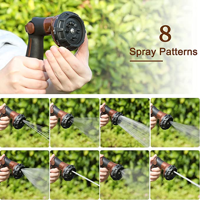 FANHAO Garden Hose Nozzle Heavy Duty, 100% Metal Water Hose Nozzle Sprayer with 8 Spray Patterns