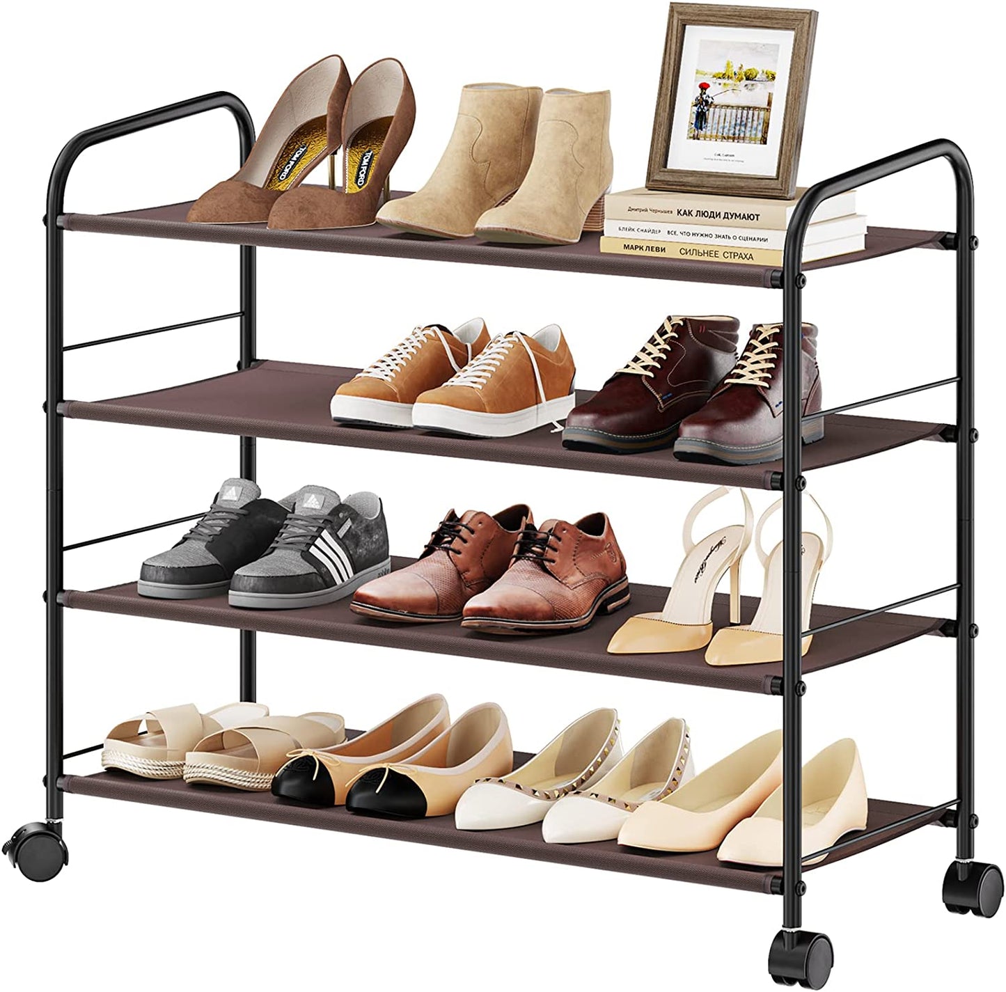 FANHAO 4-Tier Shoe Rack with Wheels