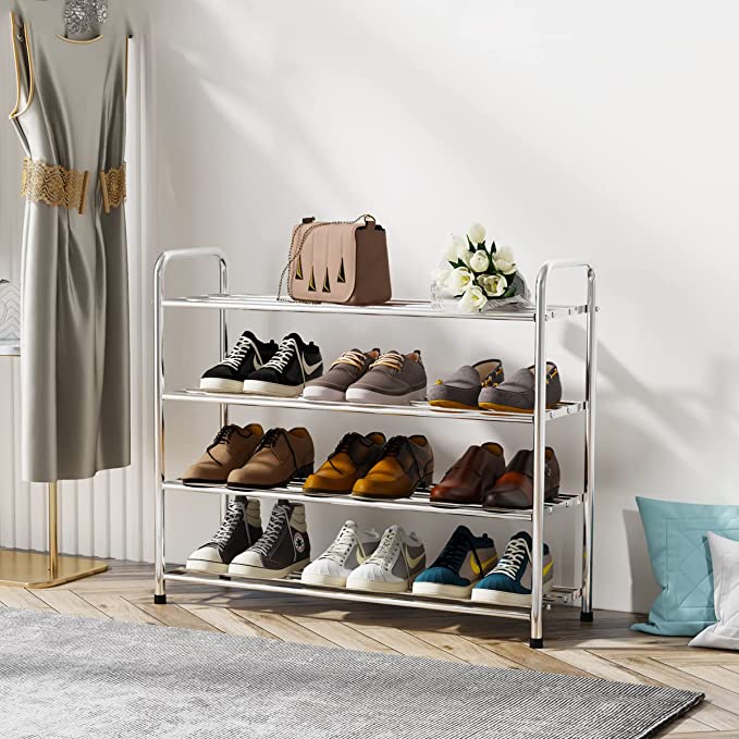 FANHAO 4-Tier Shoe Rack, 100% Stainless Steel Shoe Storage Organizer