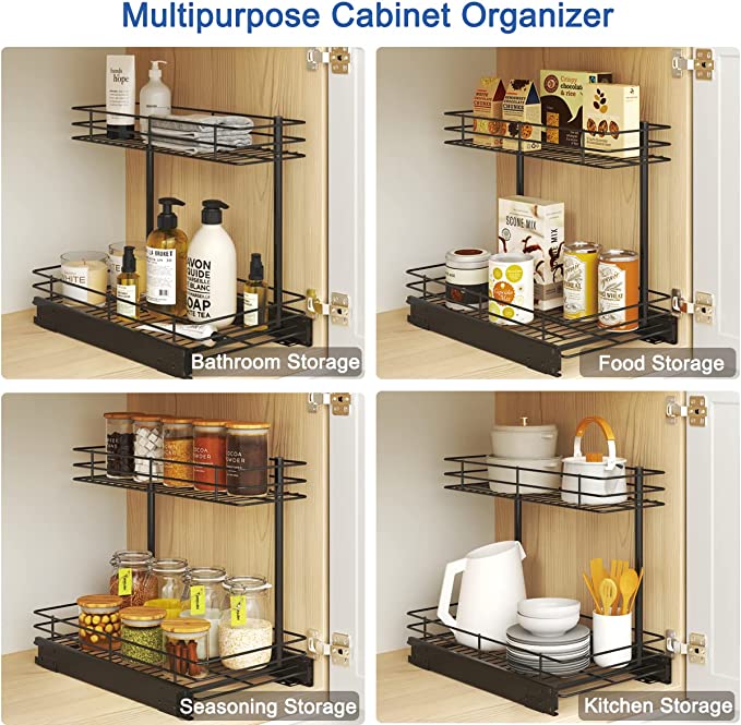 FANHAO Pull Out Cabinet Organizer,10.43W x 17.32D x 14.56H,Matte Black